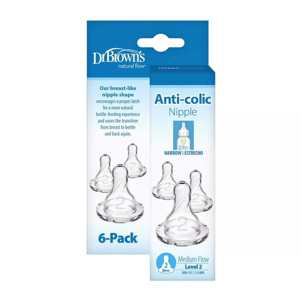 Dr Brown’s Size 2 Anti-colic Nipple 6-Pack - Clear